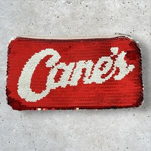 Raising Cane's Restaurant Red White Sequin Zippered Clutch Bag 8" x 4.5"